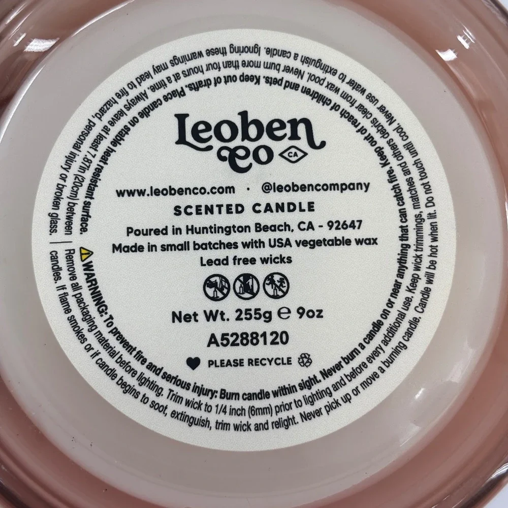 West Coast Candle Co Leather & Sandalwood Candle 9oz Pink Vegan Soy Wax Blend